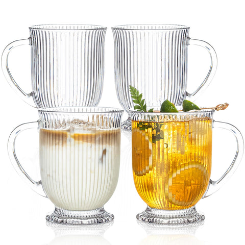 KEMORELA ribbed glass mug with handle for stylish hot beverages.