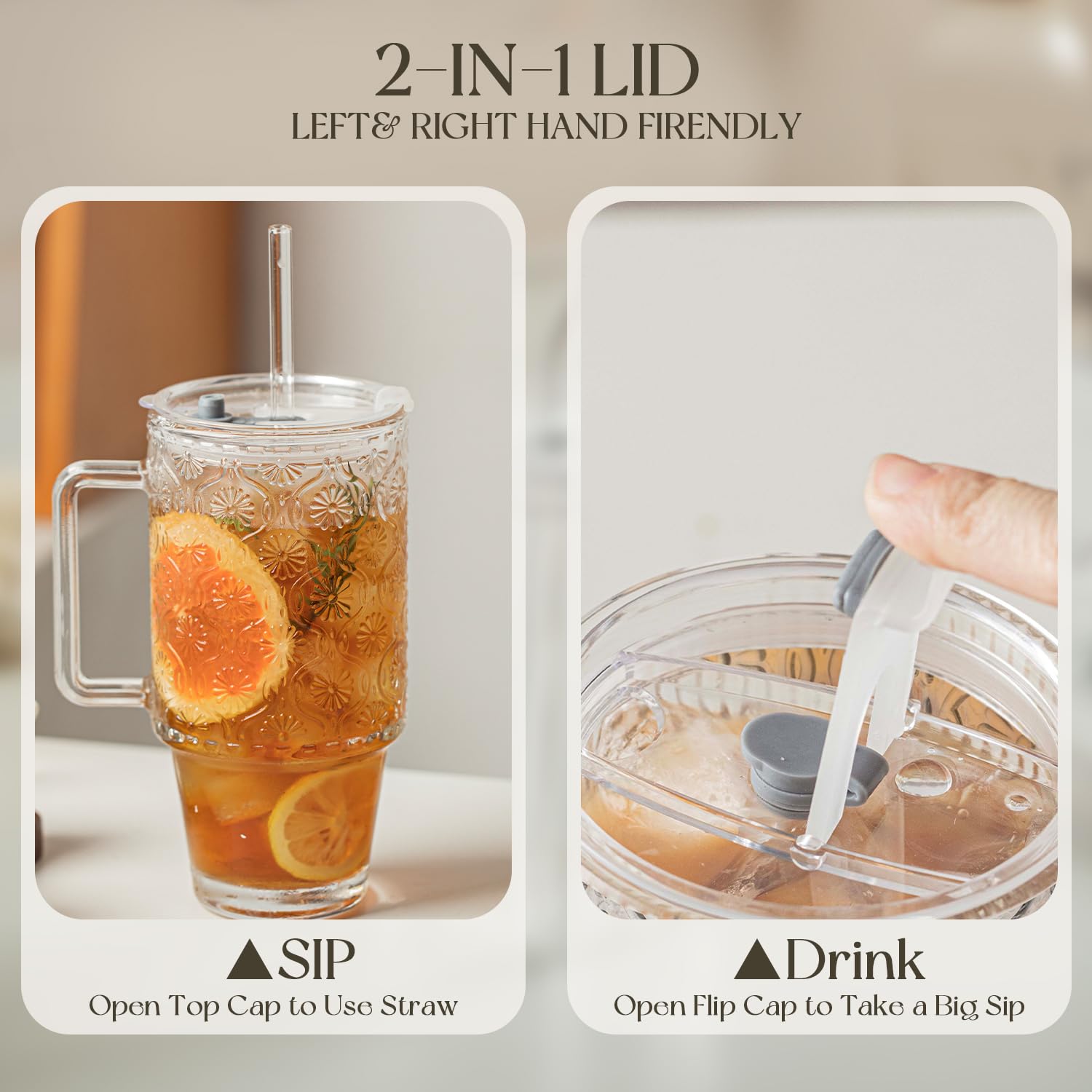 KEMORELA secure lid and reusable straw prevent spills on the go.