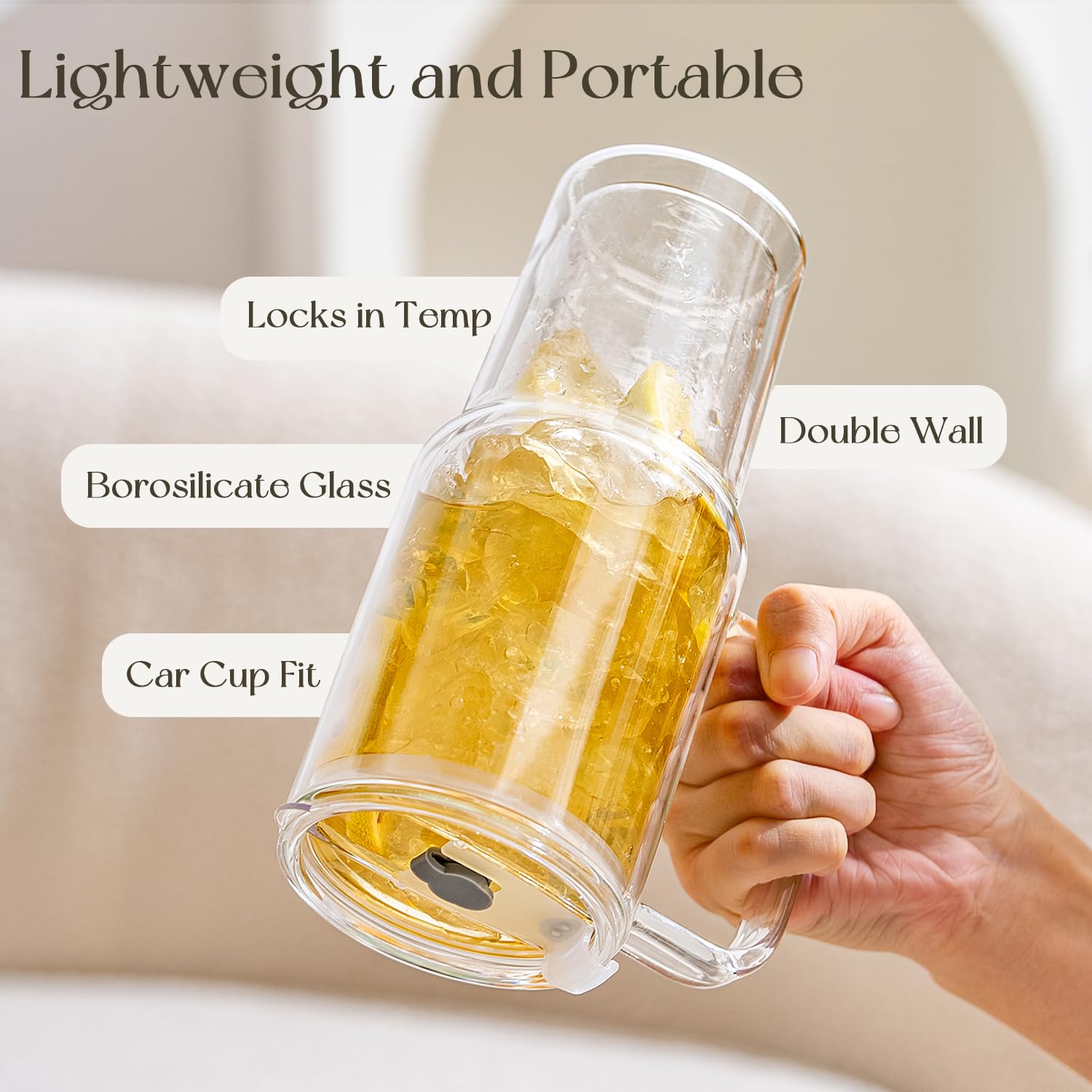KEMORELA tumbler with sturdy handle for comfortable daily use.