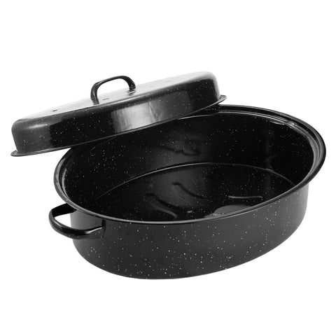 Kendane Granite Roasting Pan with 18-inch domed lid for even heat distribution.