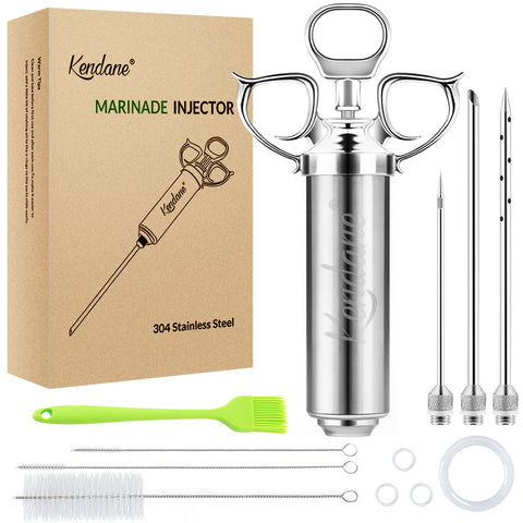 Kendane meat injector 2oz barrel ready for precise marinade delivery.