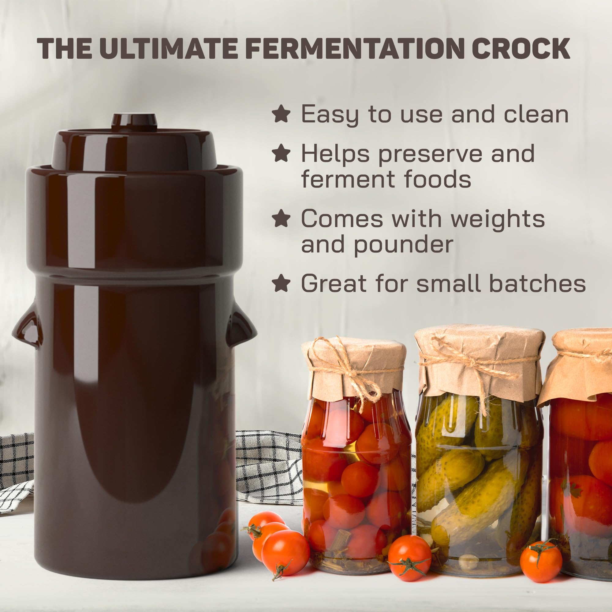 Kenley crock weights keep vegetables submerged for consistent fermentation results