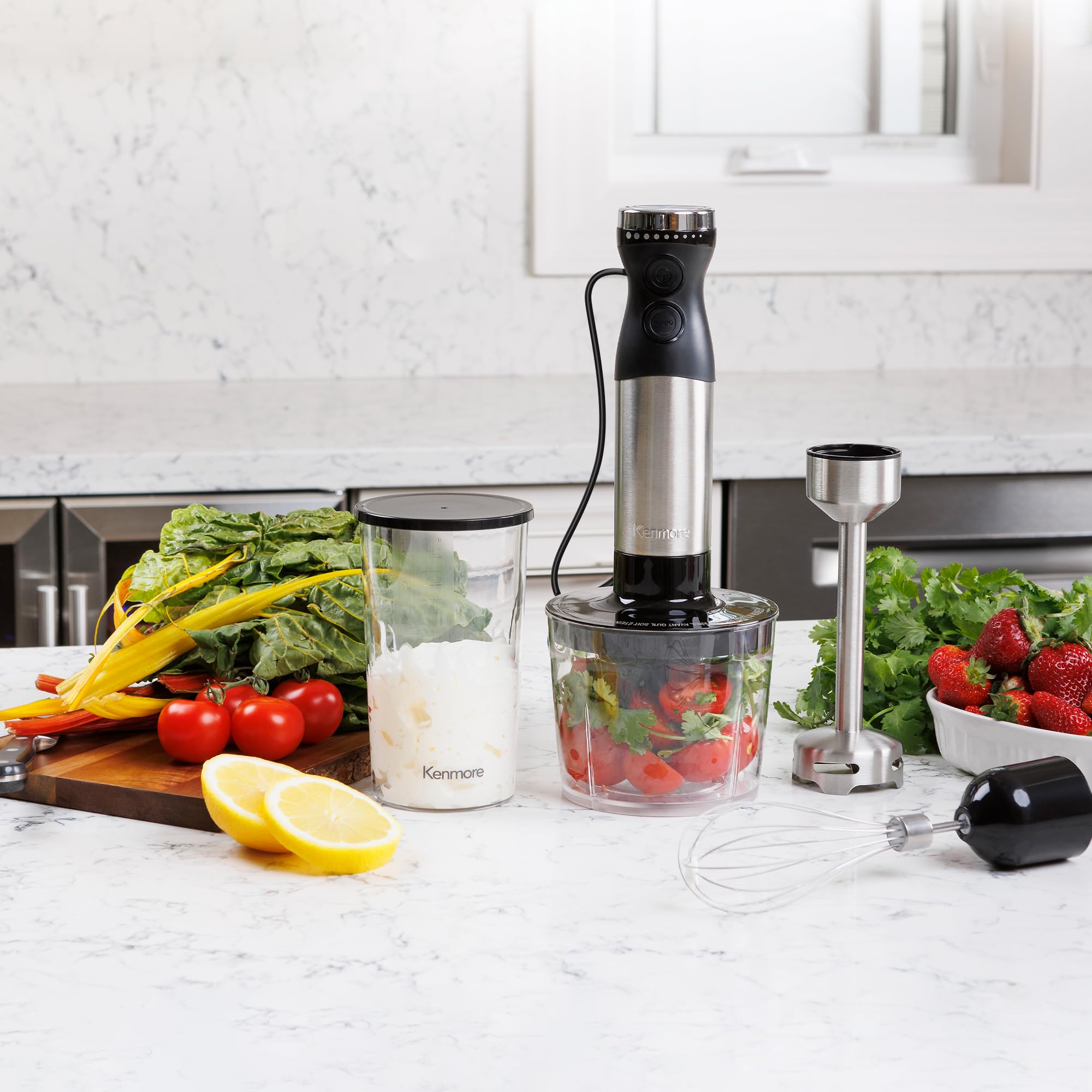 Kenmore immersion blender milk frother attachment creates silky foams for drinks