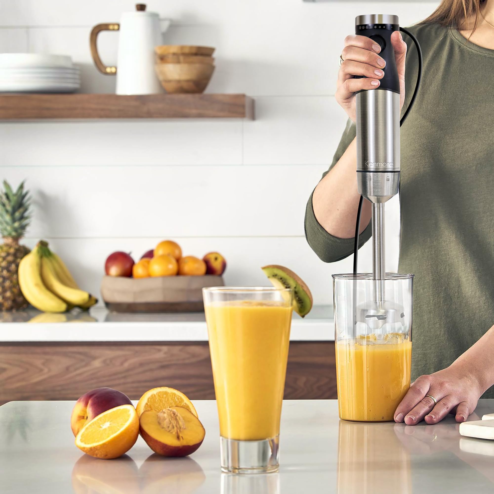 Kenmore immersion blender compact storage with attachments helps tidy kitchens