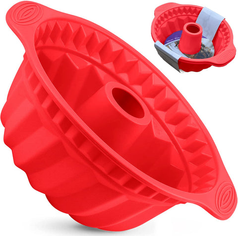 Kenond 9.5-inch fluted silicone cake pan set with non-stick surface for easy release.
