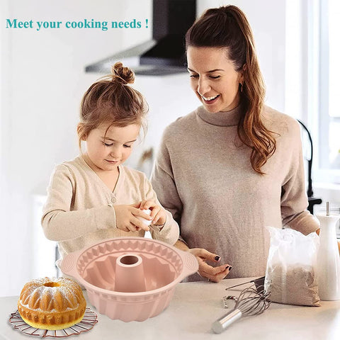 Kenond pink silicone cake pan features easy-release and durable construction.