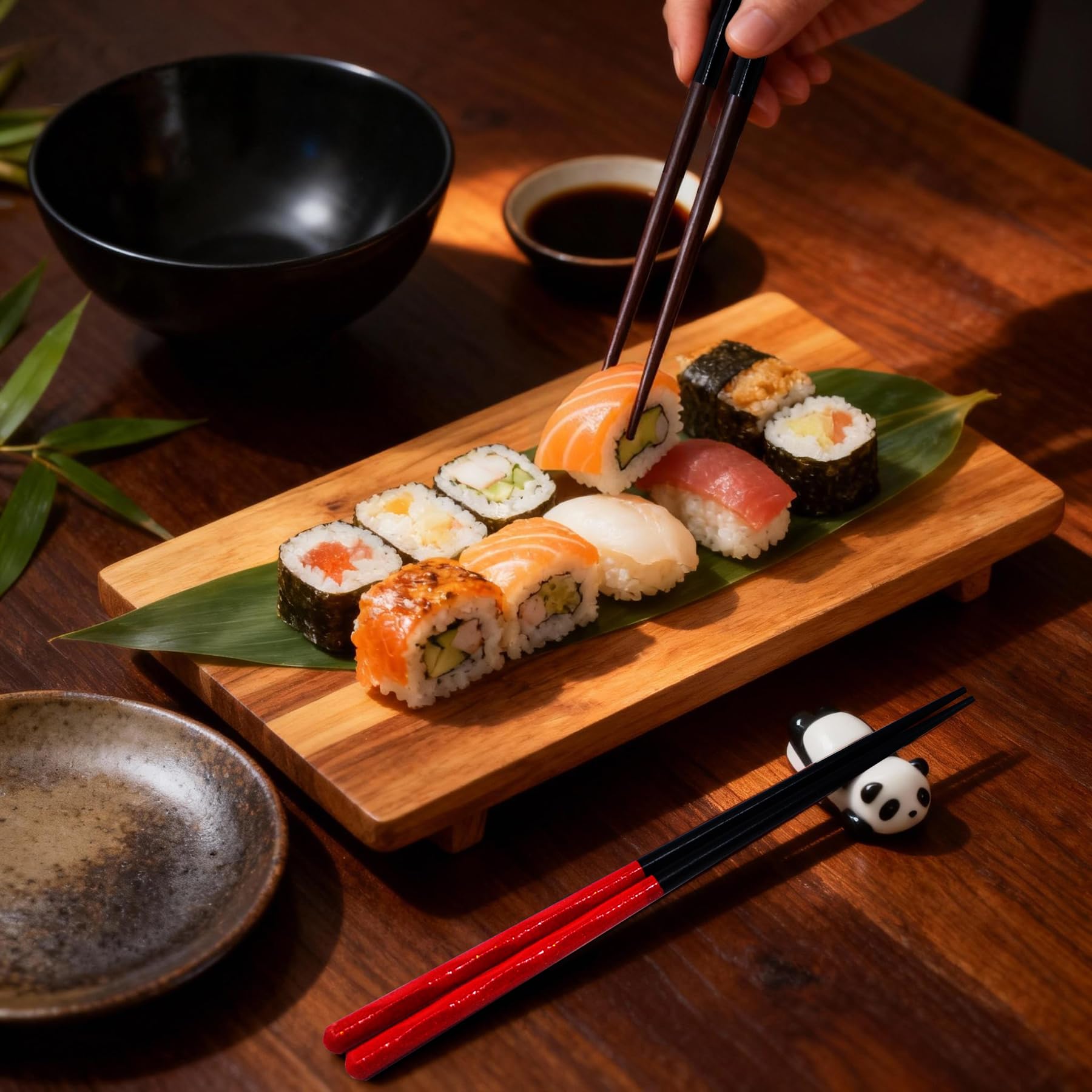Kenpal black and red chopsticks with natural lacquer finish.