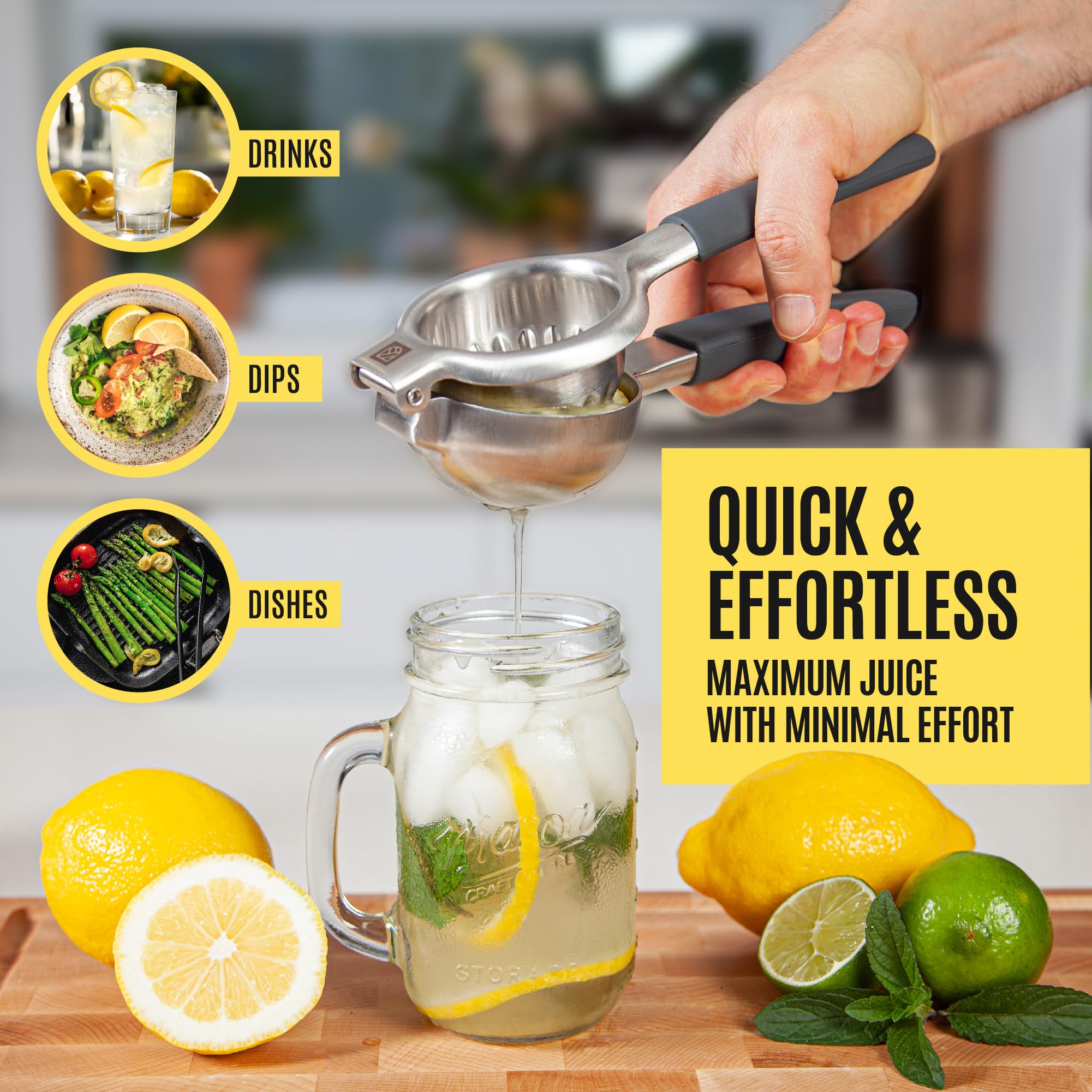 Kensington London squeezer handles grip for steady juice extraction.