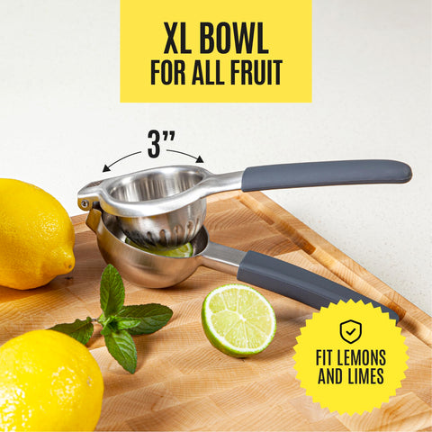 Kensington London squeezer in action shows efficient citrus pressing.