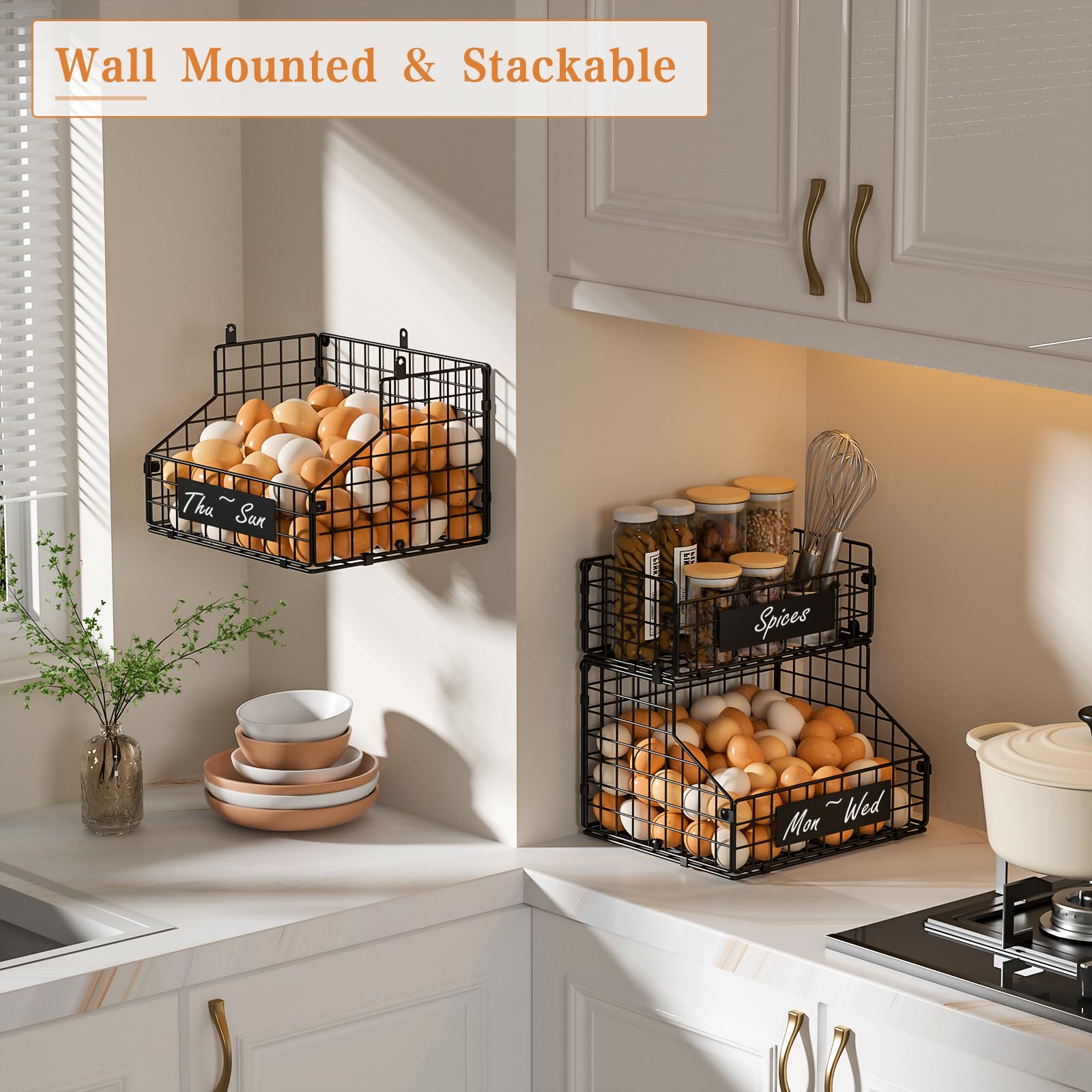 Keomaisyto 3-tier egg storage stackable demonstrates space-saving organization for busy kitchens.