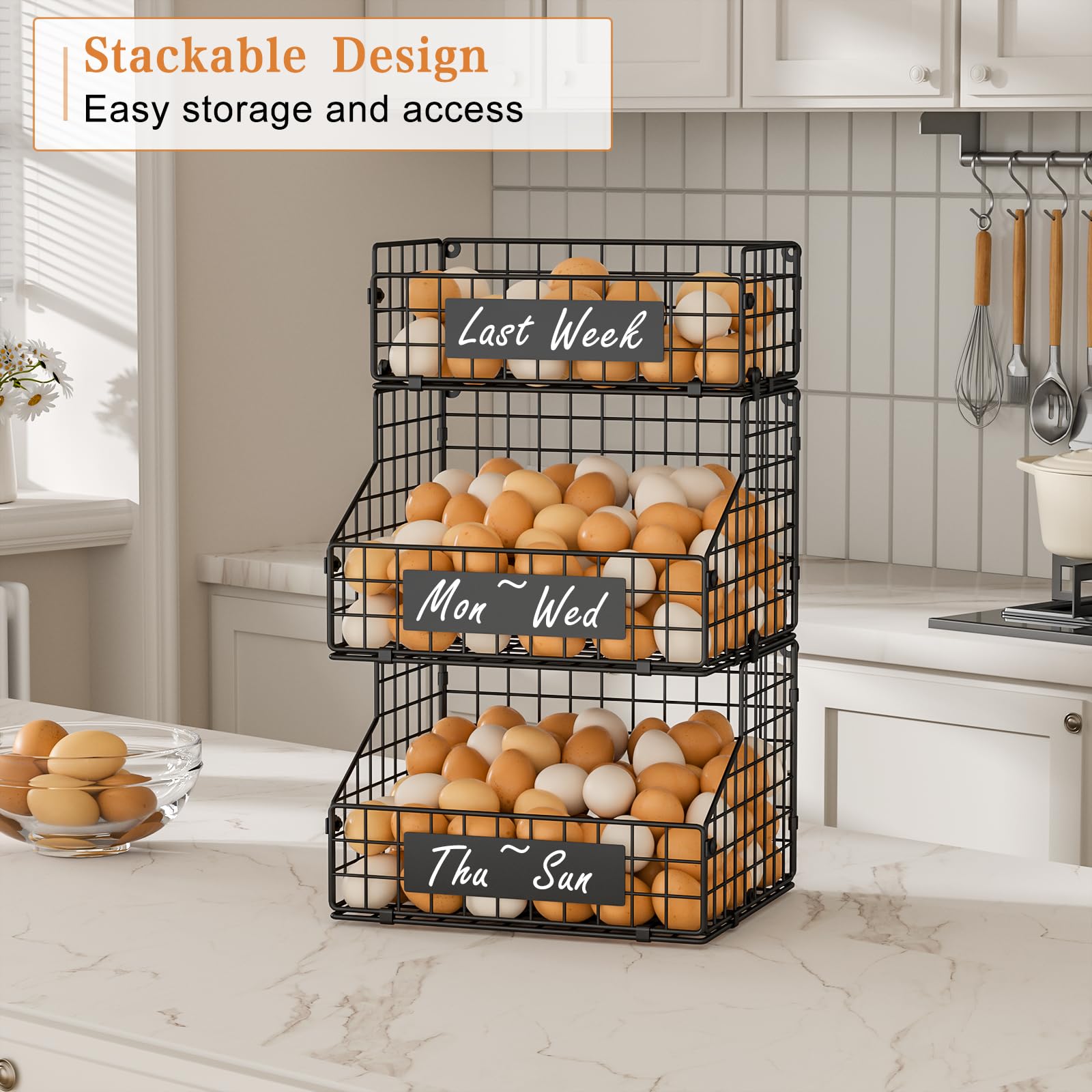 Keomaisyto countertop eggs and vegetables bin supports versatile pantry storage and easy access.