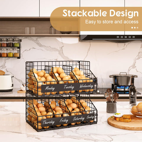 Keomaisyto XXL egg rack fits on countertops or walls for flexible storage.
