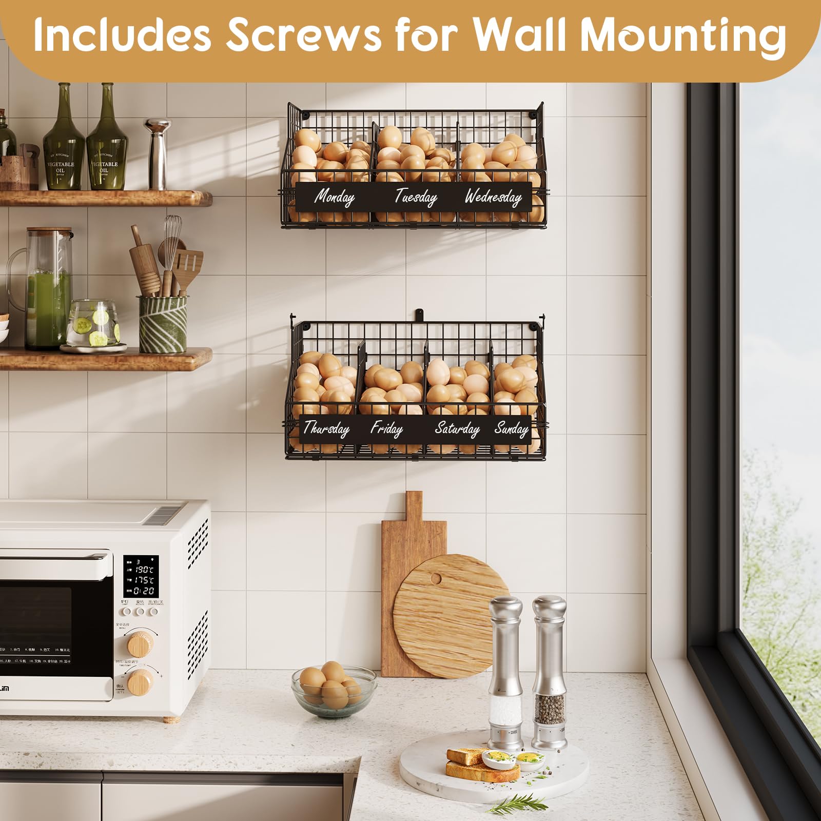 Keomaisyto 2-Tier Stackable Wire Baskets maximize countertop space and visibility.