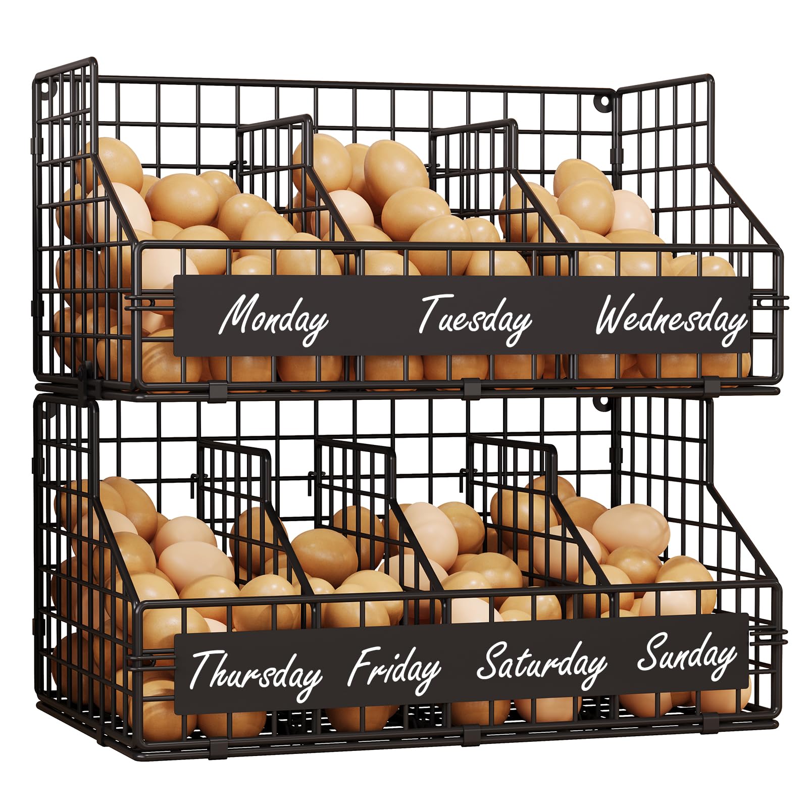 Keomaisyto Fresh Egg Holder with 5 Dividers keeps eggs neatly organized for a week.