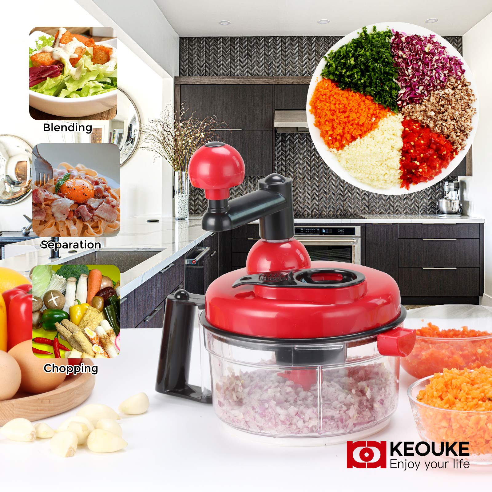 KEOUKE hand crank chopper with egg separator, quick egg prep for salads.