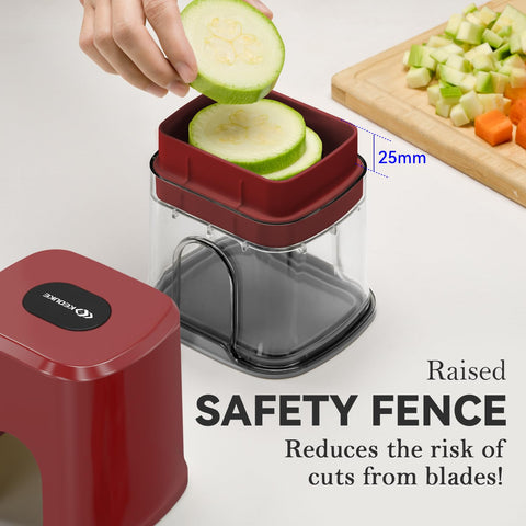 KEOUKE red chopper slicing onions; container collects chopped pieces