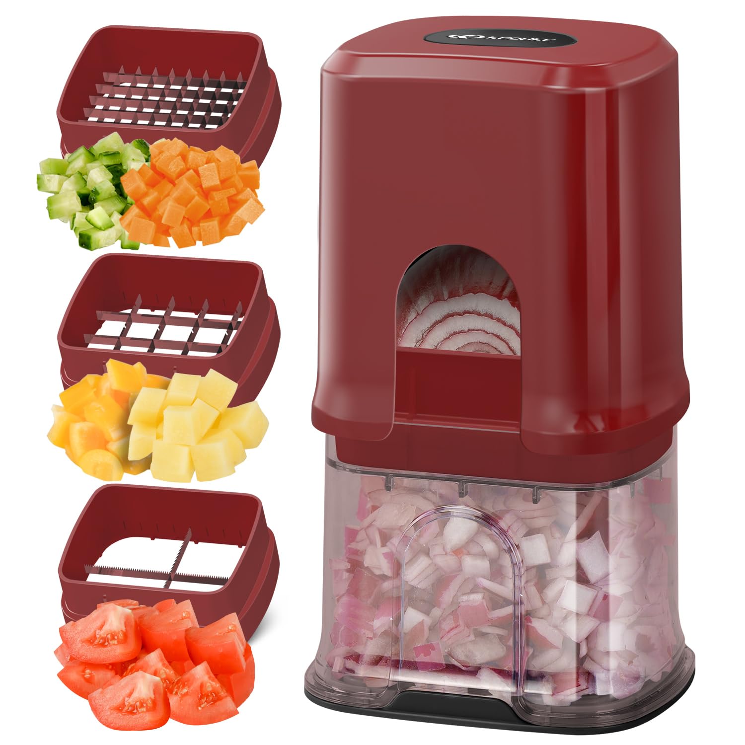 KEOUKE red vegetable chopper top view showing compact storage