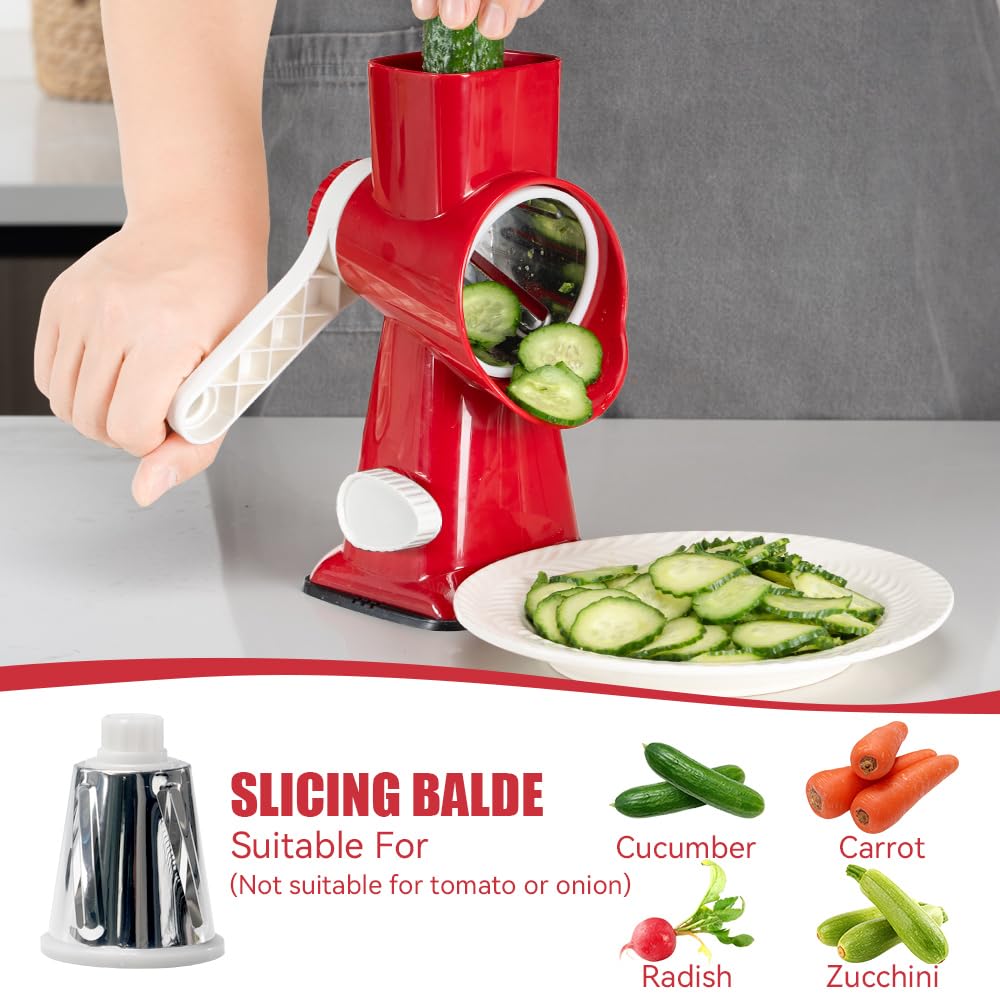 KEOUKE grater with three blades for versatile slicing, grating, and grinding.