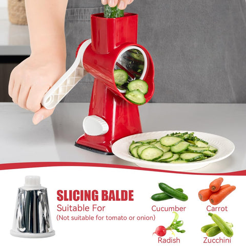 KEOUKE grater with three blades for versatile slicing, grating, and grinding.