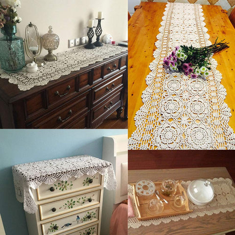 KEPSWET handmade cotton table decor; crochet lace elevates dresser and coffee table.