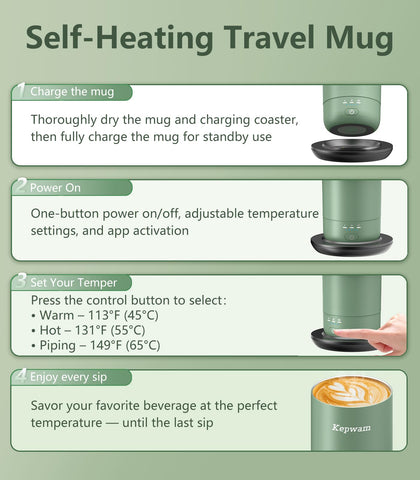 Kepwam app-enabled temperature control for precise coffee warmth anywhere