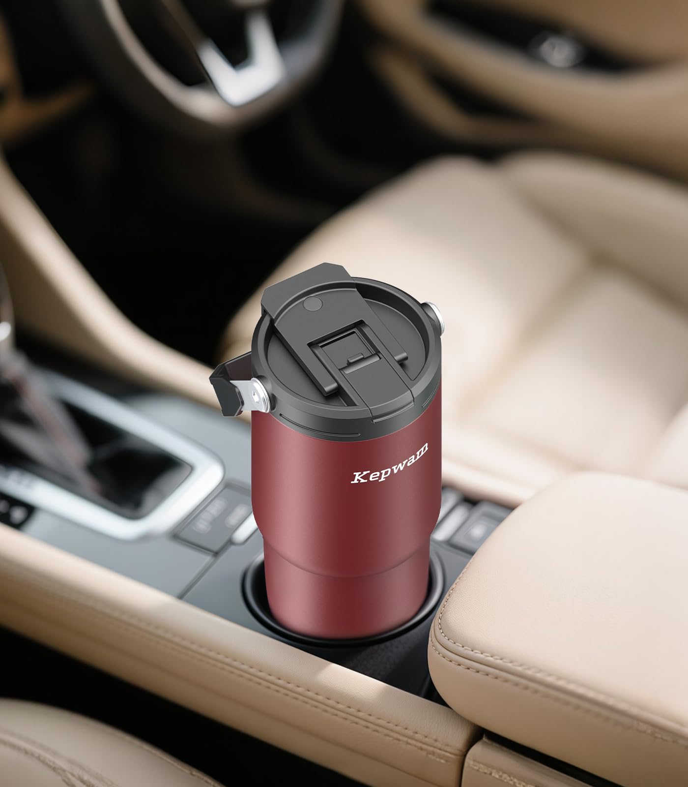 Kepwam mug ergonomic rotating handle ideal for on-the-go grip.
