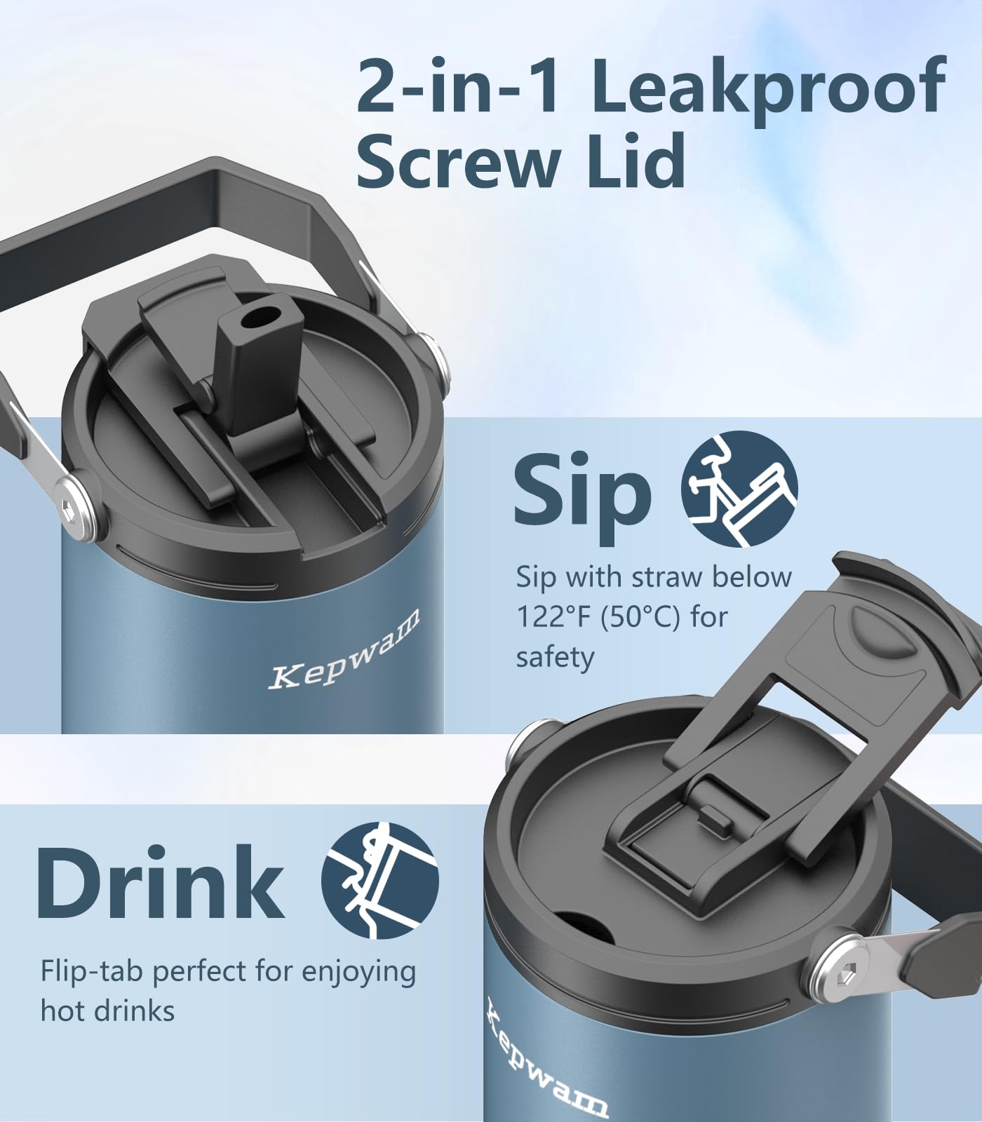 Kepwam ergonomic rotating handle for easy one-handed pickup.