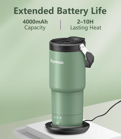 Kepwam self-heating mug sits on the charging dock for all-day warmth