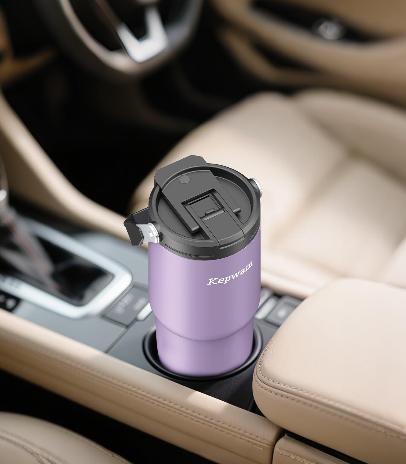 Kepwam mug in car, fits cup holders for easy driving coffee