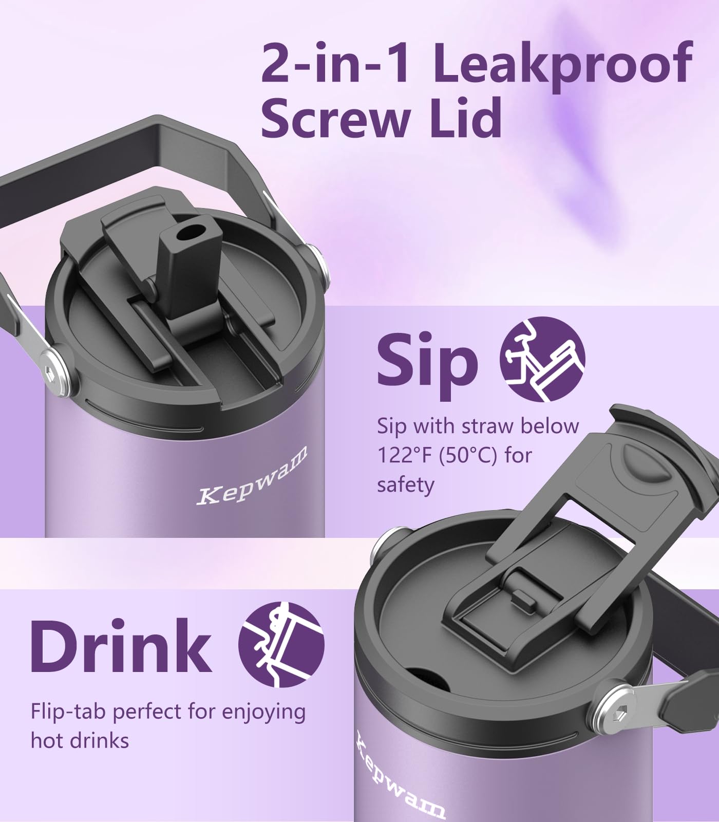 Kepwam leakproof lid with straw design for spill-free travel