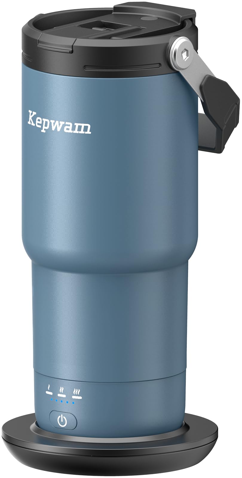 Kepwam self-heating travel mug 20oz keeps coffee hot during commutes.
