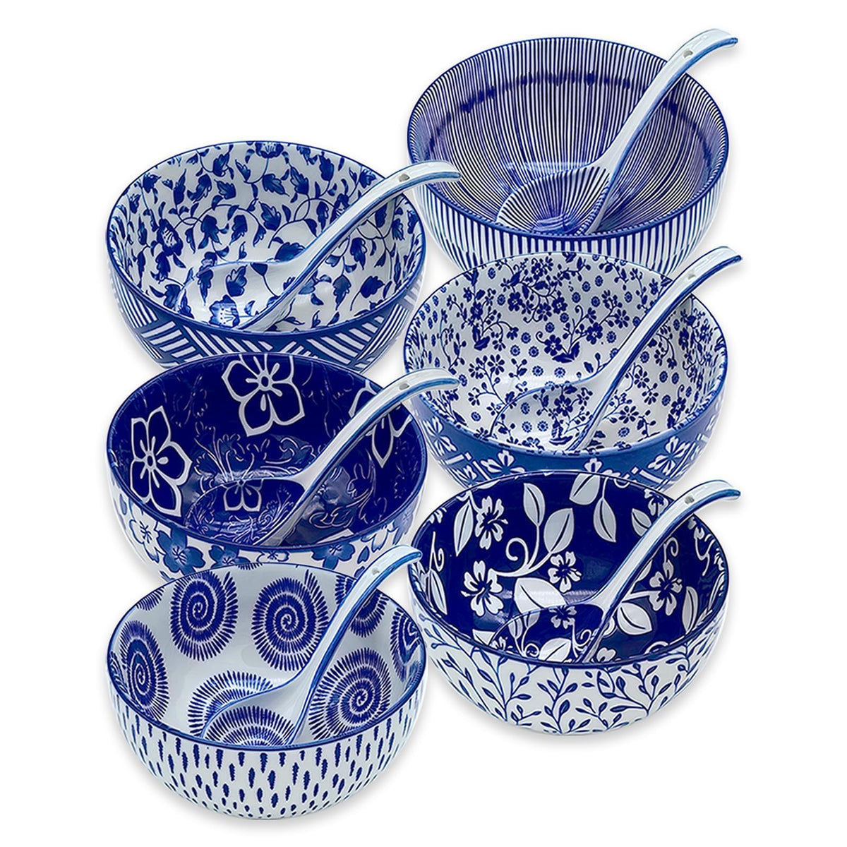 KeQiu six-piece Japanese ceramic bowls for family meals and entertaining.