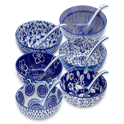 KeQiu six-piece Japanese ceramic bowls for family meals and entertaining.