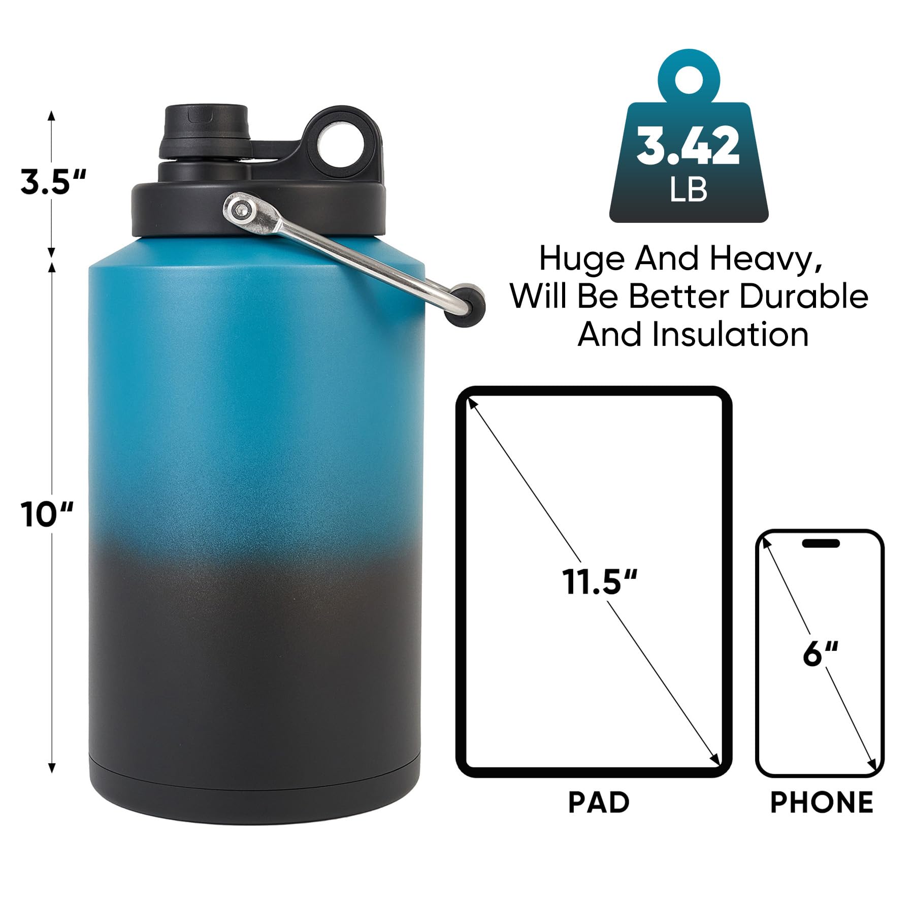 Kerilyn 128oz bottle with wide mouth, convenient refills during camping or sports.