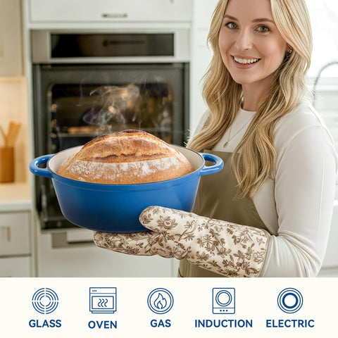 Kerilyn oval dutch oven blue oven-safe up to 500°F.