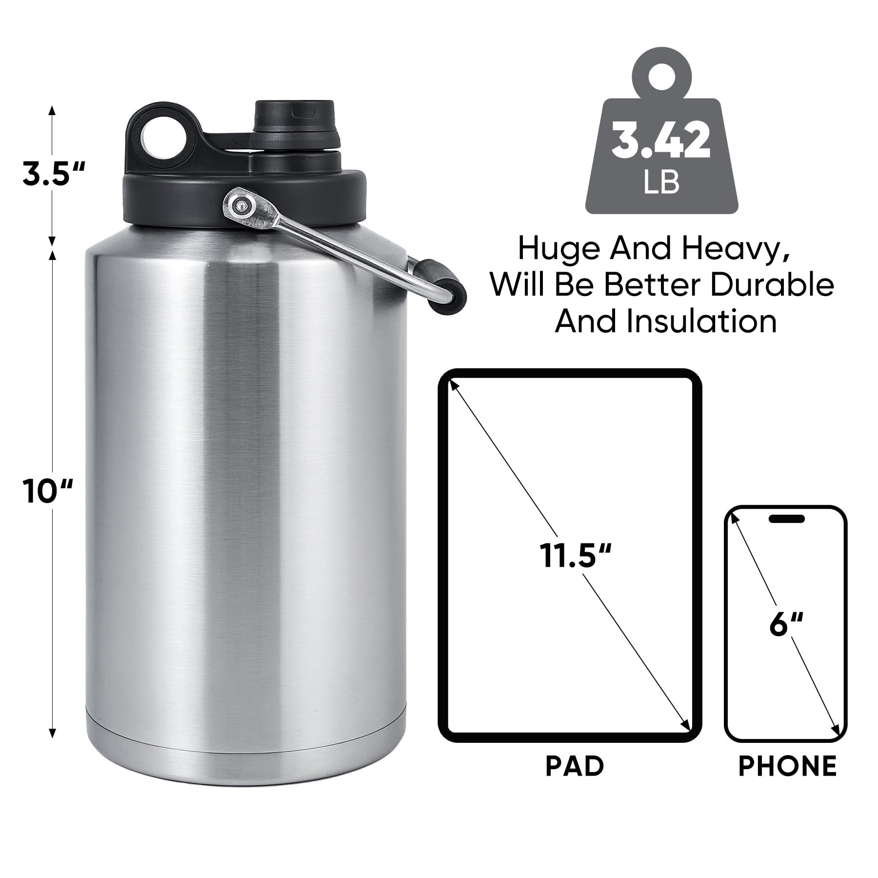 Kerilyn vacuum-insulated gallon bottle keeps drinks cold during outdoor adventures