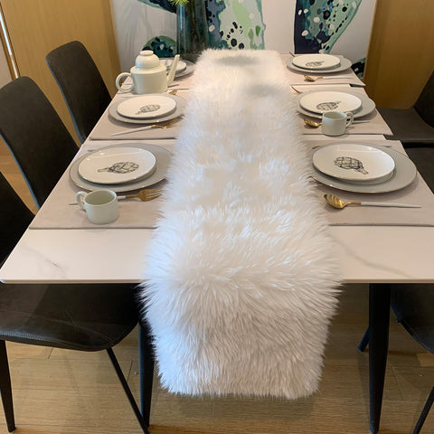 KERTFGOKU cozy fur table runner enhances intimate dining moments.