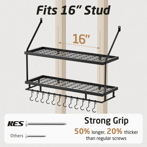 KES heavy-duty screws and anchors included simplify wall installation.