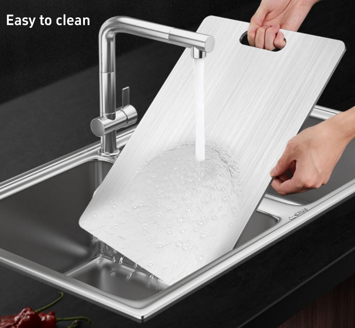 Kesefunm titanium cutting board back view for meat prep and cross-use safety