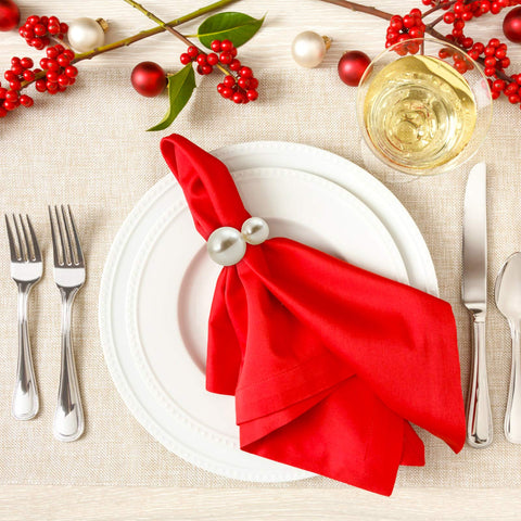 Kesote pearl napkin rings featured on a holiday table setting