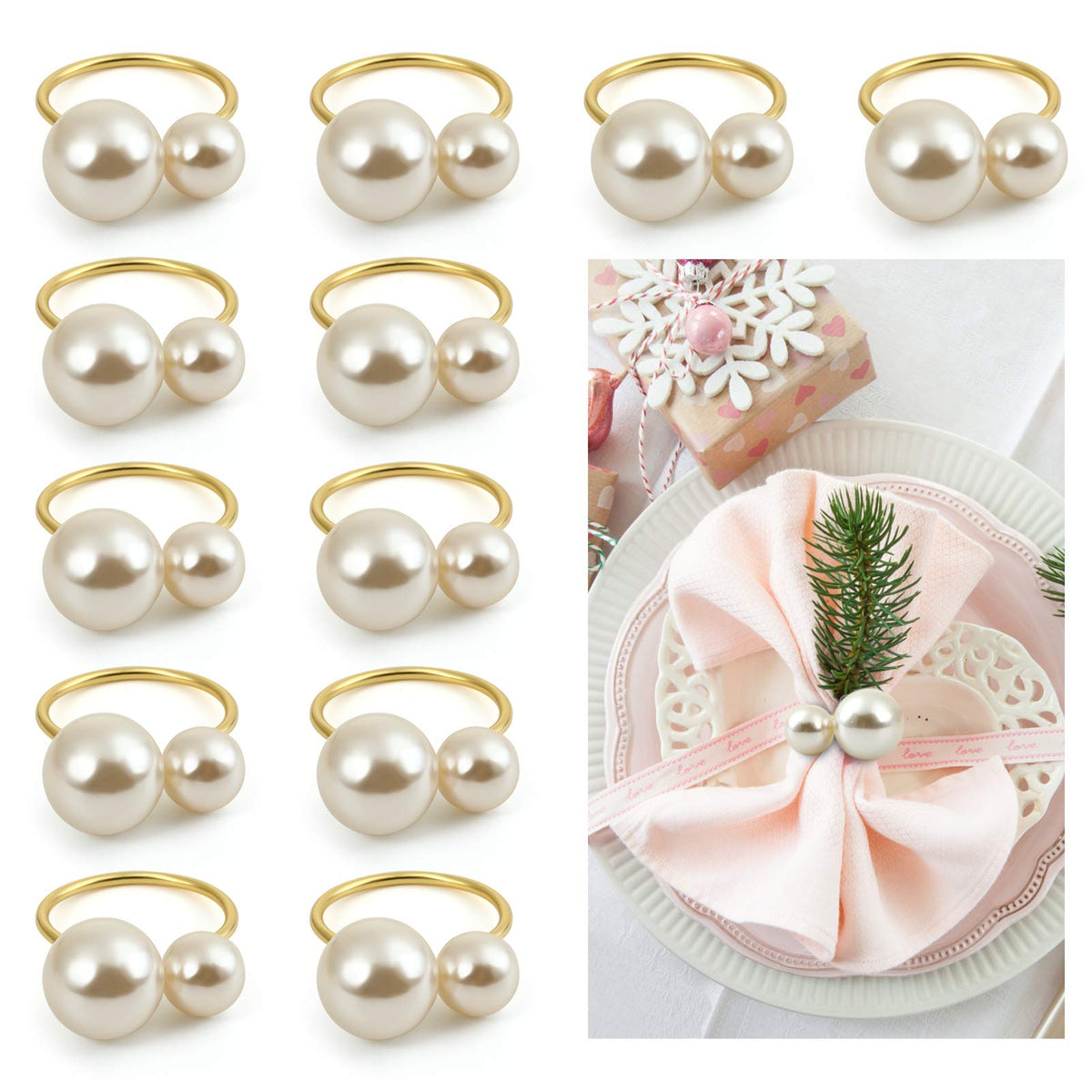 Kesote pearl napkin rings close-up with gold finish elevating table decor
