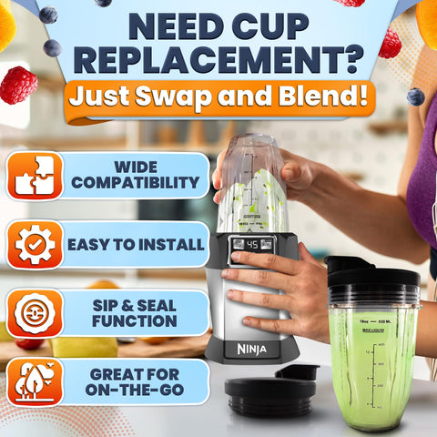 KETAR Ninja cups, portable design, 18 oz, take blends to work or gym