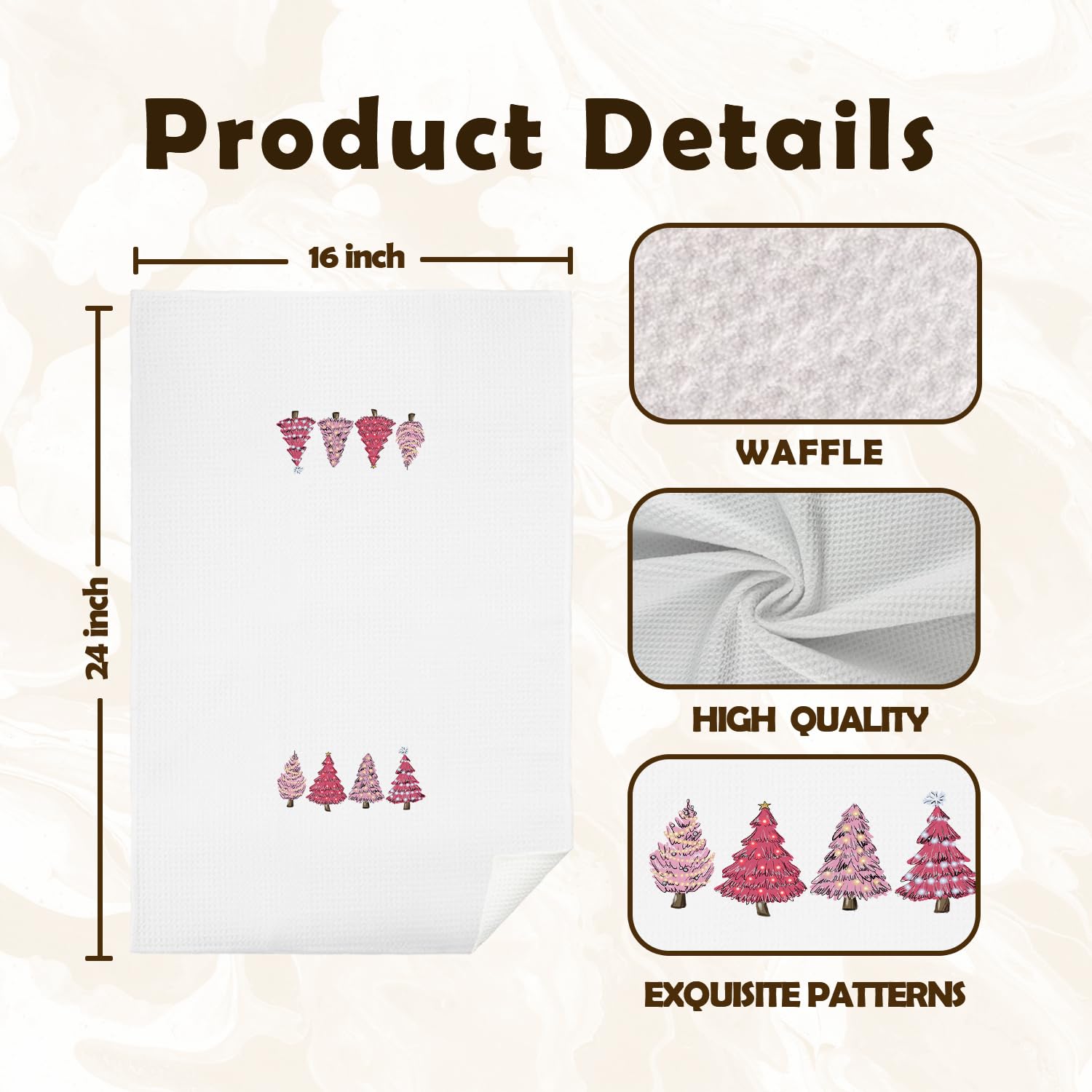 KEUSPI Pink Christmas kitchen towel closeup waffle texture for absorbent use.