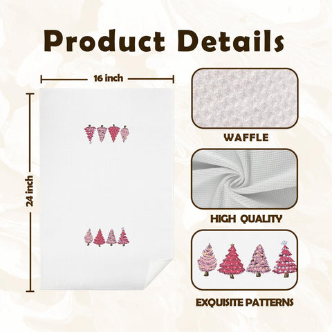 KEUSPI Pink Christmas kitchen towel closeup waffle texture for absorbent use.