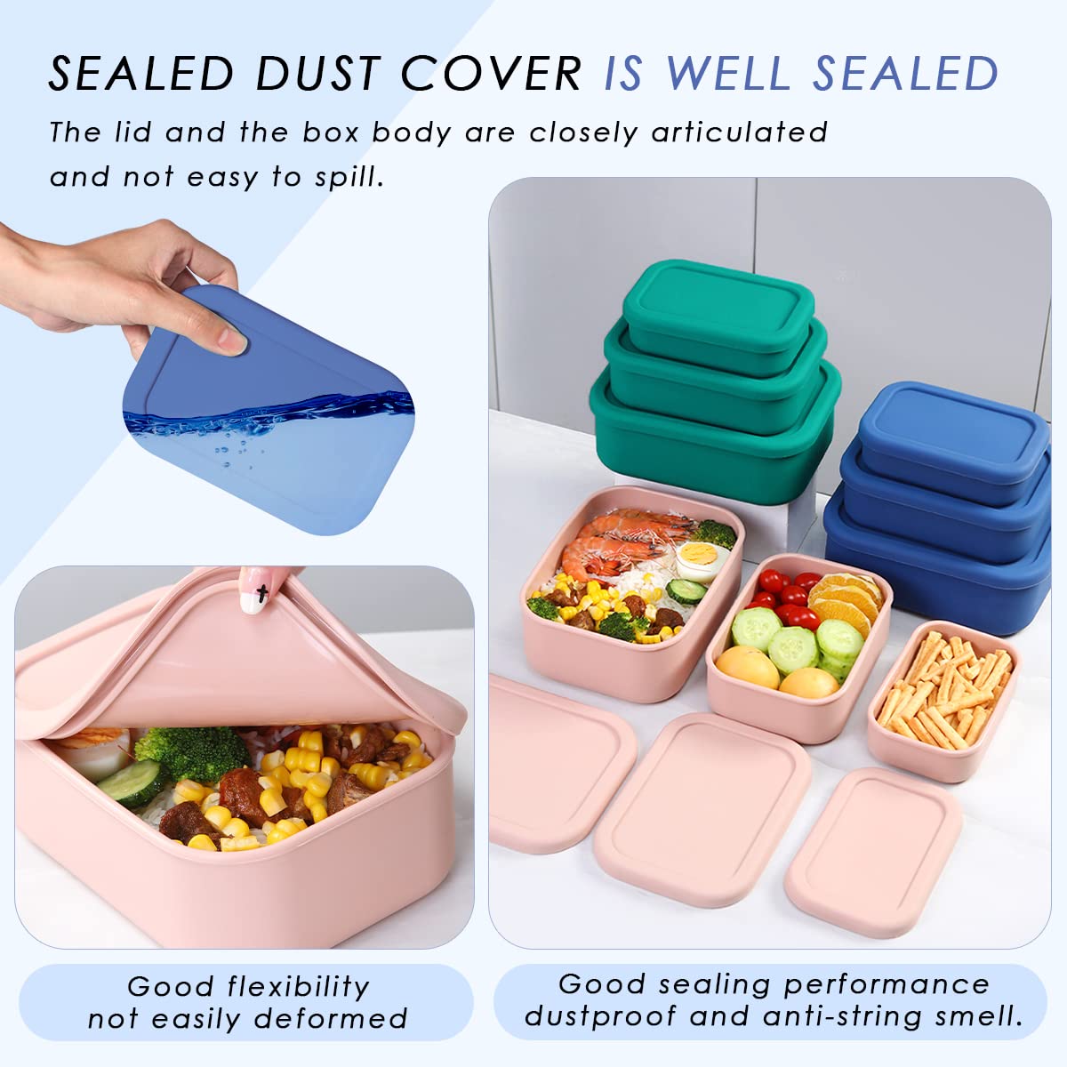 Keweis silicone containers nested and stacked to save space