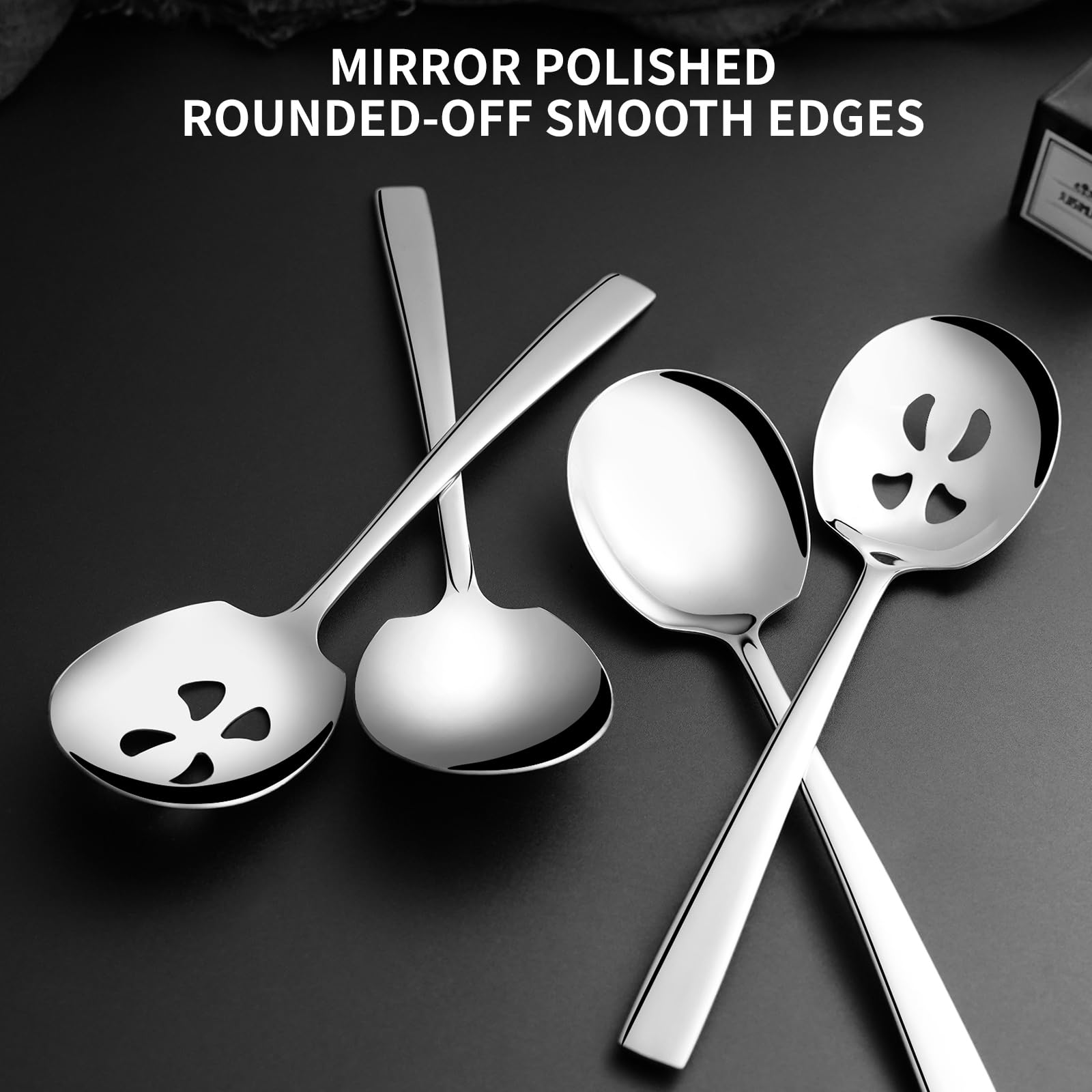 Keyoxy slotted spoons on table, great for draining liquids.