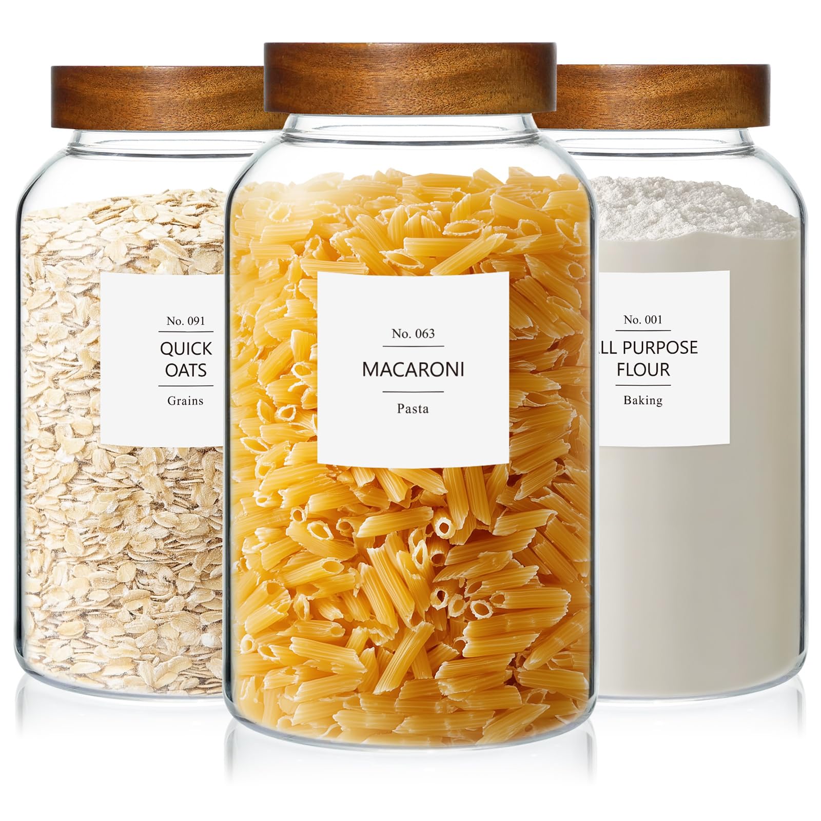 KEYWING 88oz glass jar with airtight acacia lid for pantry storage and fresh dry goods.