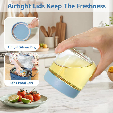 Wide-mouth jar designed for easy filling and cleaning, suitable for salads and sauces.