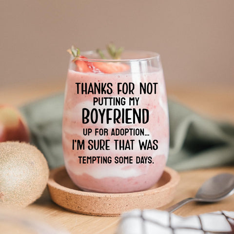 KFK gift label on the glass adds a witty touch