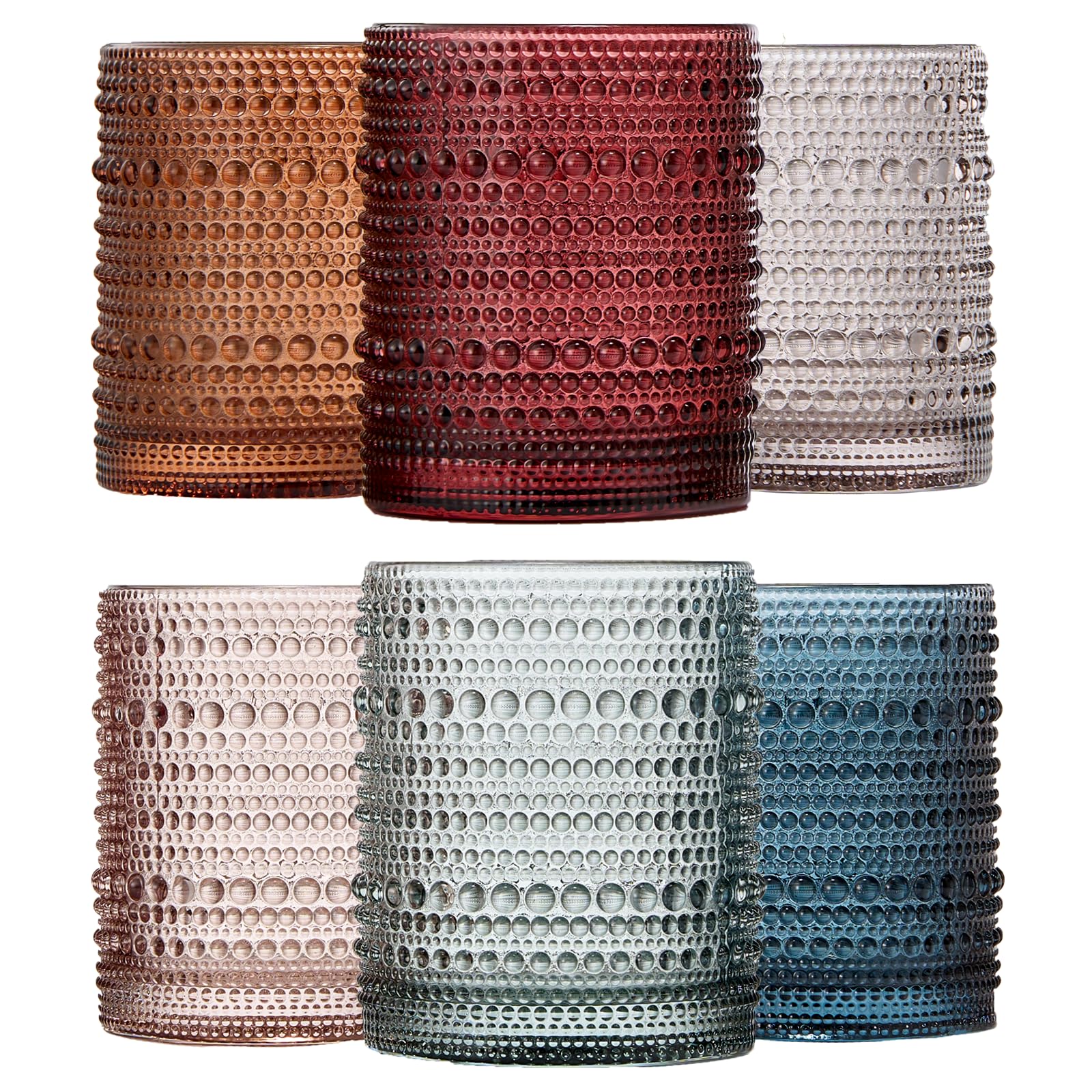 Khen beaded hobnail tumbler set of six on table for elegant entertaining.